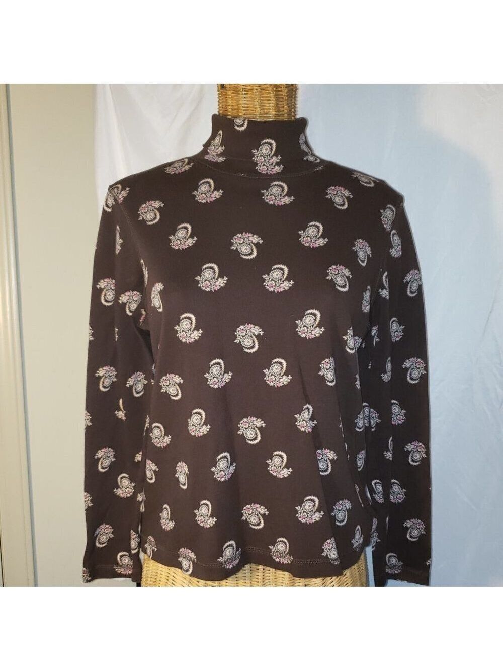 Ladies TABI Simply Classic Turtleneck w/Floral Print in Brown - M